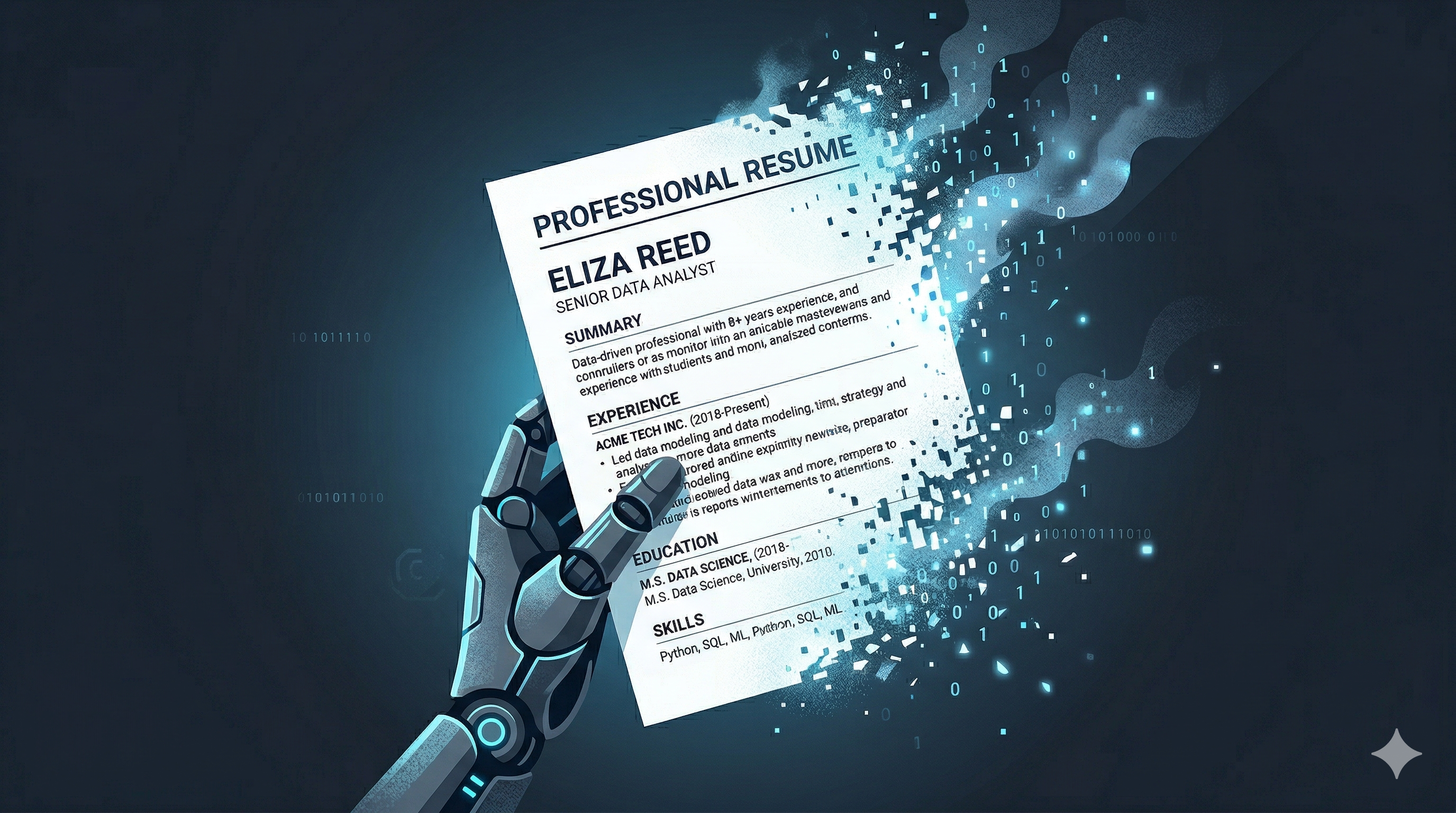 Why AI Resume Writers Lie - robot hand holding a dissolving resume document